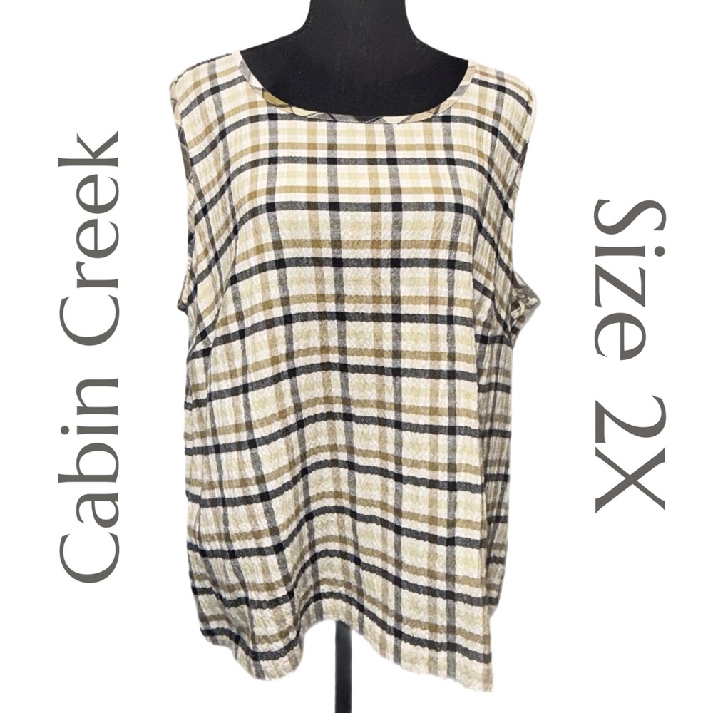 Cabin Creek - Sleeveless Plaid‎ Top - Soft Cotton Blend - Scoop Neck - Size 2X